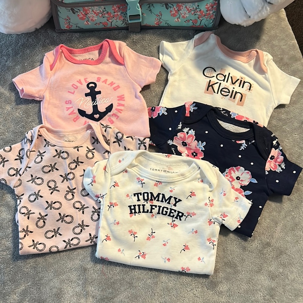 Sold Tommy Hilfiger, Nautica, Calvin Klein baby girl onesie snaps all 0-3 months